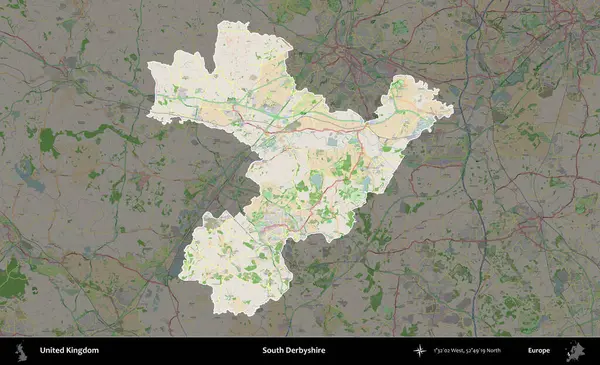 Güney Derbyshire. Birleşik Krallık 'ın idari alanı koyu renk bir OpenStreetMap Fransız tarzı haritada altı çizilmiş ve özetlenmiştir