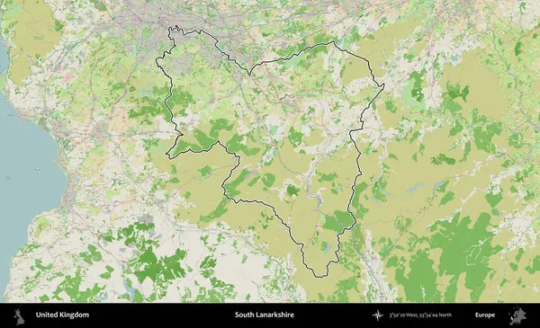 Güney Lanarkshire. Bir OpenStreetMap Fransız tarzı haritada Birleşik Krallık 'ın özetlenmiş idari alanı