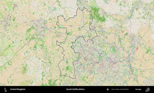Güney Staffordshire. Bir OpenStreetMap Fransız tarzı haritada Birleşik Krallık 'ın özetlenmiş idari alanı