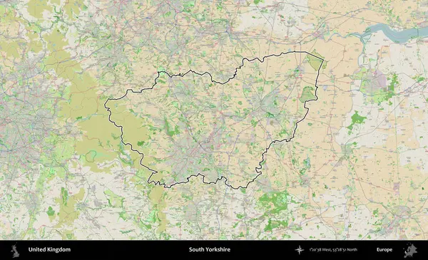 Güney Yorkshire. Bir OpenStreetMap Fransız tarzı haritada Birleşik Krallık 'ın özetlenmiş idari alanı