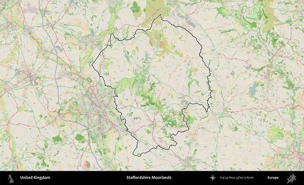 Staffordshire bozkırları. Bir OpenStreetMap Fransız tarzı haritada Birleşik Krallık 'ın özetlenmiş idari alanı