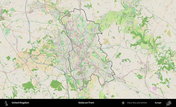 Stoke-on-Trent. Bir OpenStreetMap Fransız tarzı haritada Birleşik Krallık 'ın özetlenmiş idari alanı