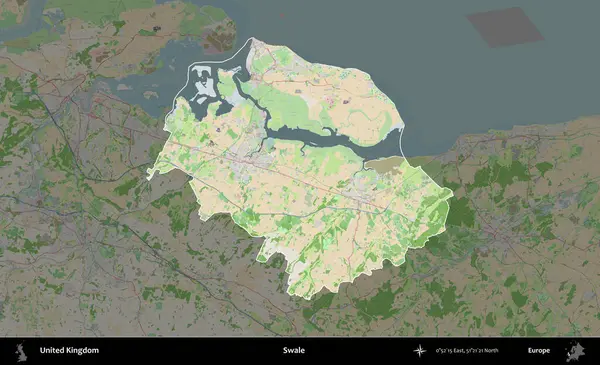Swale. Birleşik Krallık 'ın idari alanı koyu renk bir OpenStreetMap Fransız tarzı haritada altı çizilmiş ve özetlenmiştir
