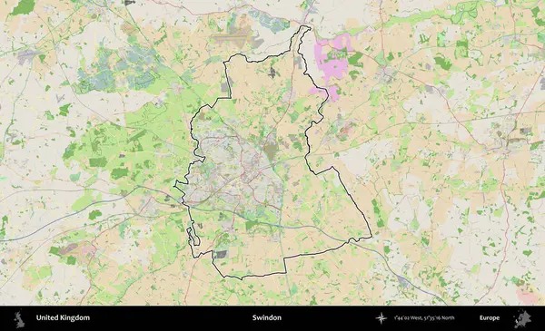Swindon. Bir OpenStreetMap Fransız tarzı haritada Birleşik Krallık 'ın özetlenmiş idari alanı