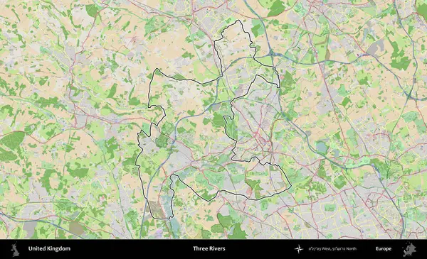 Üç Nehir. Bir OpenStreetMap Fransız tarzı haritada Birleşik Krallık 'ın özetlenmiş idari alanı