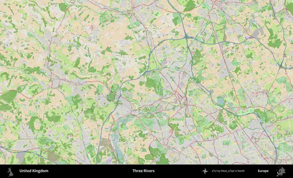 Üç Nehir. Bir OpenStreetMap Fransız stili haritasında Birleşik Krallık 'ın idari alanı