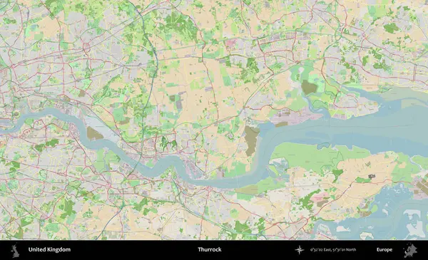 Thurrock. Bir OpenStreetMap Fransız stili haritasında Birleşik Krallık 'ın idari alanı