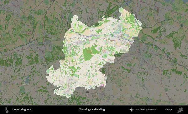 Tonbridge ve Malling. Birleşik Krallık 'ın idari alanı koyu renk bir OpenStreetMap Fransız tarzı haritada altı çizilmiş ve özetlenmiştir