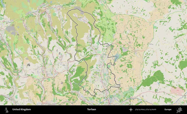Torfaen. Bir OpenStreetMap Fransız tarzı haritada Birleşik Krallık 'ın özetlenmiş idari alanı