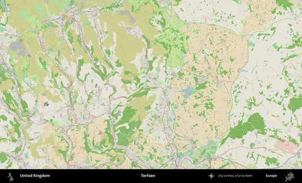 Torfaen. Bir OpenStreetMap Fransız stili haritasında Birleşik Krallık 'ın idari alanı