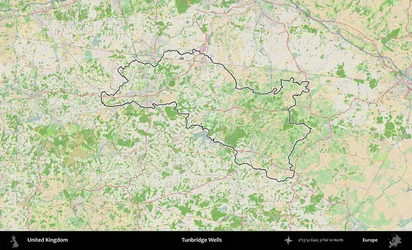 Tunbridge Wells 'de. Bir OpenStreetMap Fransız tarzı haritada Birleşik Krallık 'ın özetlenmiş idari alanı