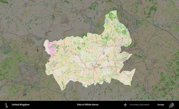 Beyaz At Vadisi. Birleşik Krallık 'ın idari alanı koyu renk bir OpenStreetMap Fransız tarzı haritada altı çizilmiş ve özetlenmiştir