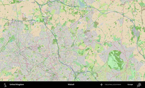 Walsall. Bir OpenStreetMap Fransız stili haritasında Birleşik Krallık 'ın idari alanı