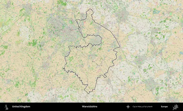 Warwickshire 'da. Bir OpenStreetMap Fransız tarzı haritada Birleşik Krallık 'ın özetlenmiş idari alanı