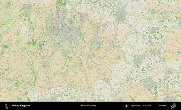 Warwickshire 'da. Bir OpenStreetMap Fransız stili haritasında Birleşik Krallık 'ın idari alanı
