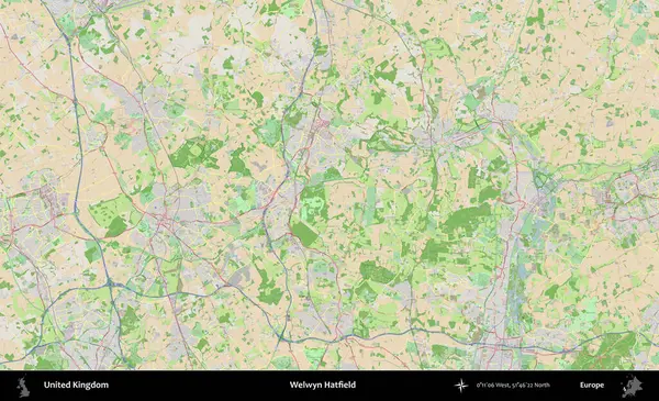 Welwyn Hatfield. Bir OpenStreetMap Fransız stili haritasında Birleşik Krallık 'ın idari alanı