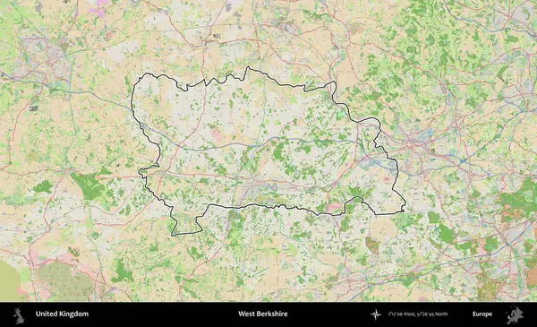 Batı Berkshire. Bir OpenStreetMap Fransız tarzı haritada Birleşik Krallık 'ın özetlenmiş idari alanı