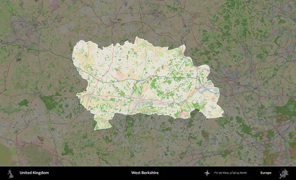 Batı Berkshire. Birleşik Krallık 'ın idari alanı koyu renk bir OpenStreetMap Fransız tarzı haritada altı çizilmiş ve özetlenmiştir