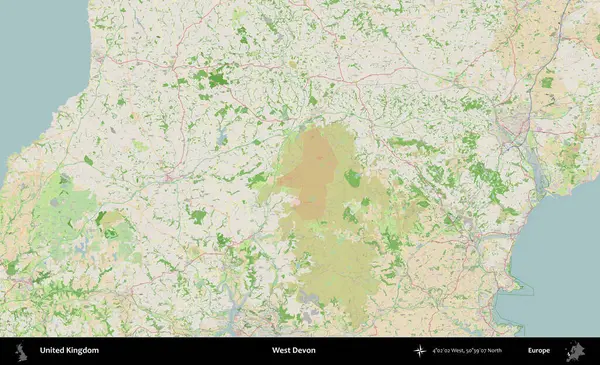 Batı Devon. Bir OpenStreetMap Fransız stili haritasında Birleşik Krallık 'ın idari alanı