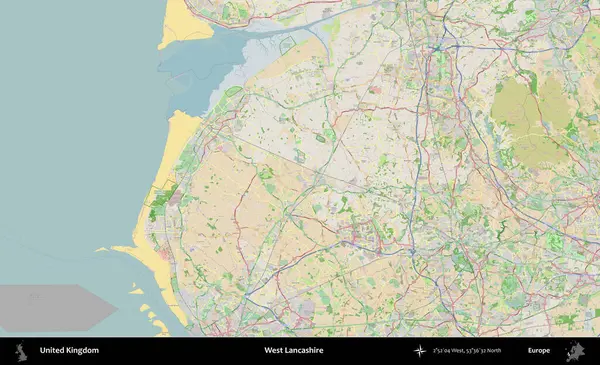 Batı Lancashire. Bir OpenStreetMap Fransız stili haritasında Birleşik Krallık 'ın idari alanı