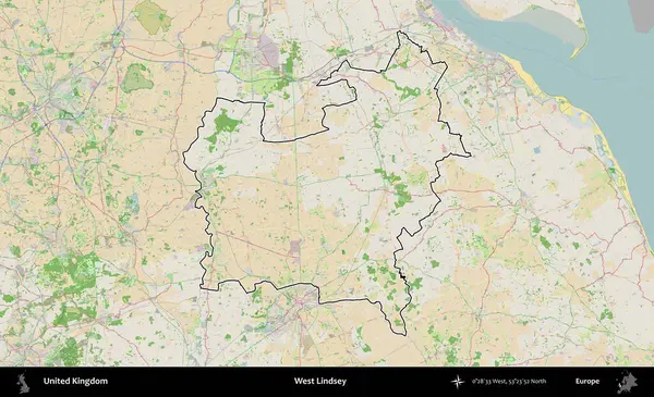 Batı Lindsey. Bir OpenStreetMap Fransız tarzı haritada Birleşik Krallık 'ın özetlenmiş idari alanı