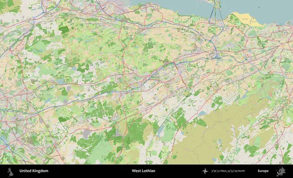 Batı Lothian. Bir OpenStreetMap Fransız stili haritasında Birleşik Krallık 'ın idari alanı