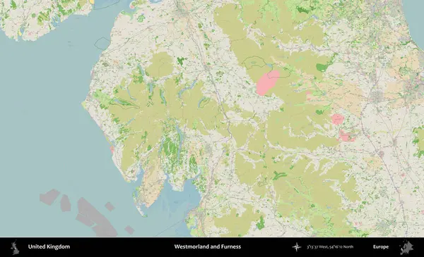 Westmorland ve Furness. Bir OpenStreetMap Fransız stili haritasında Birleşik Krallık 'ın idari alanı