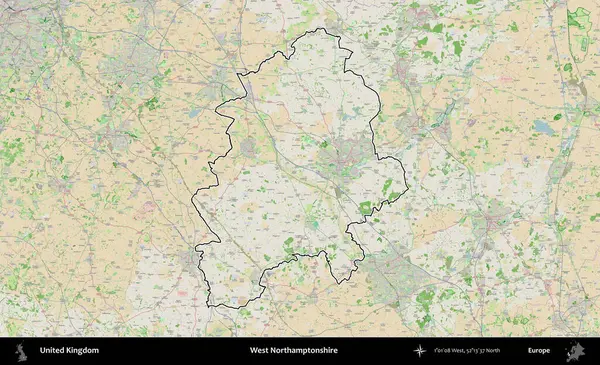 Batı Northamptonshire. Bir OpenStreetMap Fransız tarzı haritada Birleşik Krallık 'ın özetlenmiş idari alanı