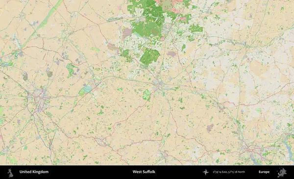 Batı Suffolk. Bir OpenStreetMap Fransız stili haritasında Birleşik Krallık 'ın idari alanı