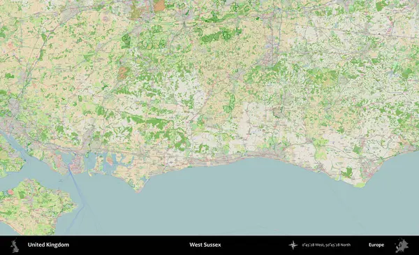 Batı Sussex. Bir OpenStreetMap Fransız stili haritasında Birleşik Krallık 'ın idari alanı