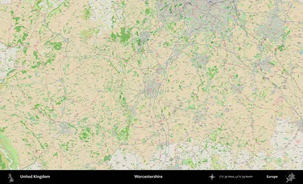 Worcestershire 'da. Bir OpenStreetMap Fransız stili haritasında Birleşik Krallık 'ın idari alanı