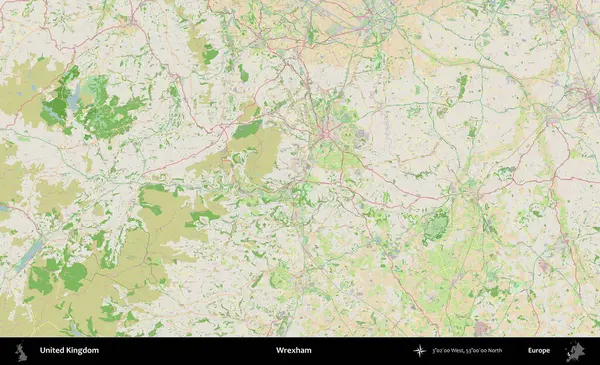 Wrexham. Bir OpenStreetMap Fransız stili haritasında Birleşik Krallık 'ın idari alanı