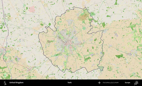 - York. Bir OpenStreetMap Fransız tarzı haritada Birleşik Krallık 'ın özetlenmiş idari alanı