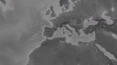 Akdeniz - Patterson silindirik projeksiyonunda dünyanın gri ölçekli yükseklik haritasının arka planında Batı Havzası bölgesi