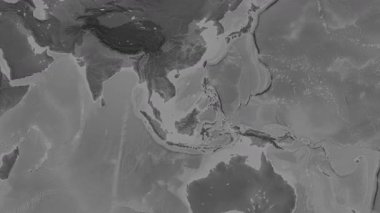 Güney Çin ve Paskalya Takımadaları, Patterson silindirik projeksiyonunda dünyanın gri ölçekli yükseklik haritasının arka planında yer almaktadır.