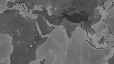 Arap Denizi. Patterson silindirik projeksiyonundaki gri ölçekli yükseklik haritasında konum diyagramı