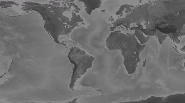 Atlantik Okyanusu. Patterson silindirik projeksiyonundaki gri ölçekli yükseklik haritasında konum diyagramı