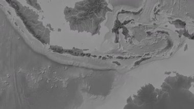 Bali Denizi. Patterson silindirik projeksiyonundaki gri ölçekli yükseklik haritasında konum diyagramı