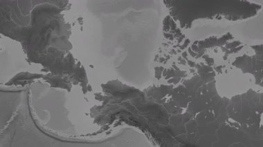 Beaufort Denizi. Patterson silindirik projeksiyonundaki gri ölçekli yükseklik haritasında konum diyagramı