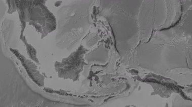 Ünlüler Denizi. Patterson silindirik projeksiyonundaki gri ölçekli yükseklik haritasında konum diyagramı