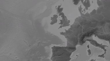 Kelt Denizi. Patterson silindirik projeksiyonundaki gri ölçekli yükseklik haritasında konum diyagramı