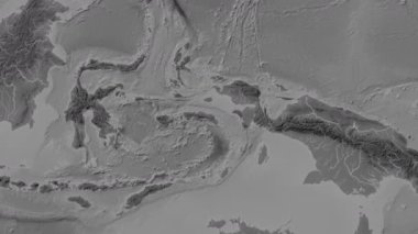 Ceram Denizi. Patterson silindirik projeksiyonundaki gri ölçekli yükseklik haritasında konum diyagramı