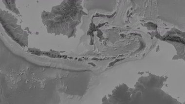 Flores Denizi. Patterson silindirik projeksiyonundaki gri ölçekli yükseklik haritasında konum diyagramı