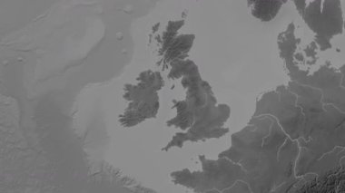 İrlanda Denizi ve St. George Kanalı. Patterson silindirik projeksiyonundaki gri ölçekli yükseklik haritasında konum diyagramı