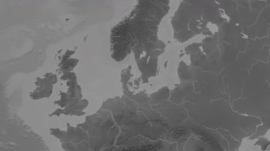 Kattegat. Patterson silindirik projeksiyonundaki gri ölçekli yükseklik haritasında konum diyagramı