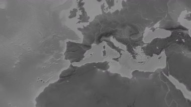 Akdeniz - Batı Havzası, alt havzalar hariç. Patterson silindirik projeksiyonundaki gri ölçekli yükseklik haritasında konum diyagramı