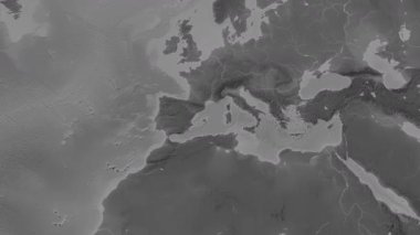 Akdeniz, Batı Havzası. Patterson silindirik projeksiyonundaki gri ölçekli yükseklik haritasında konum diyagramı