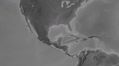 Meksika Körfezi. Patterson silindirik projeksiyonundaki gri ölçekli yükseklik haritasında konum diyagramı