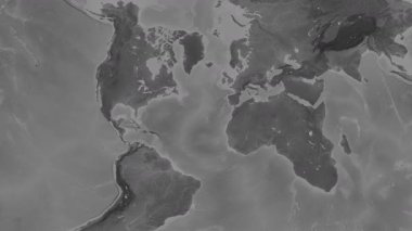 Alt havzalar hariç Kuzey Atlantik Okyanusu. Patterson silindirik projeksiyonundaki gri ölçekli yükseklik haritasında konum diyagramı