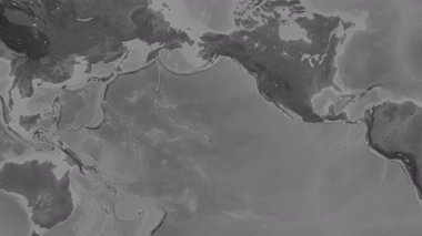 Alt havzalar hariç Kuzey Pasifik Okyanusu. Patterson silindirik projeksiyonundaki gri ölçekli yükseklik haritasında konum diyagramı